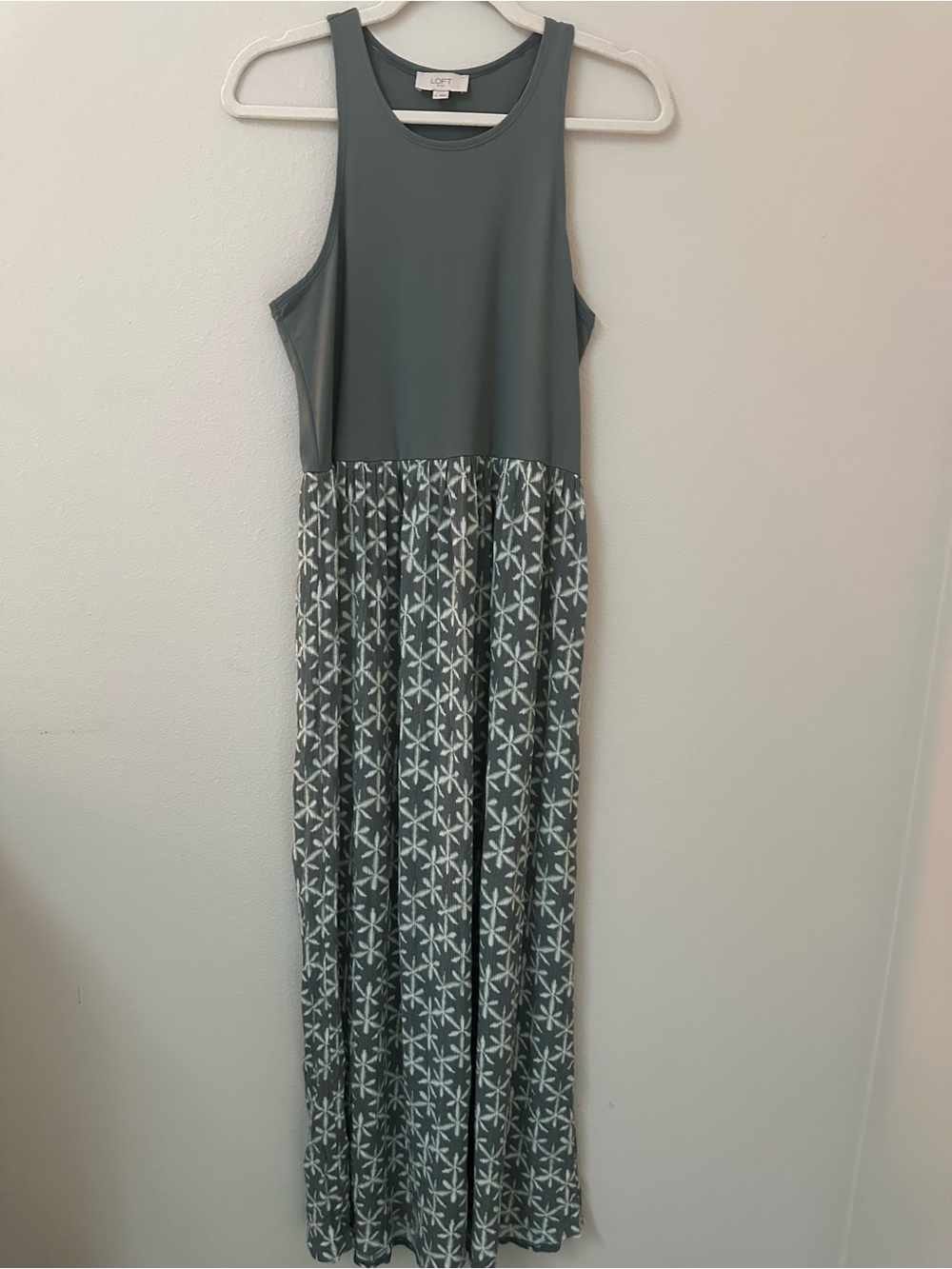 LOFT Outlet Mixed Media Midi Dress Sleeveless Geometric Print Gray Size M